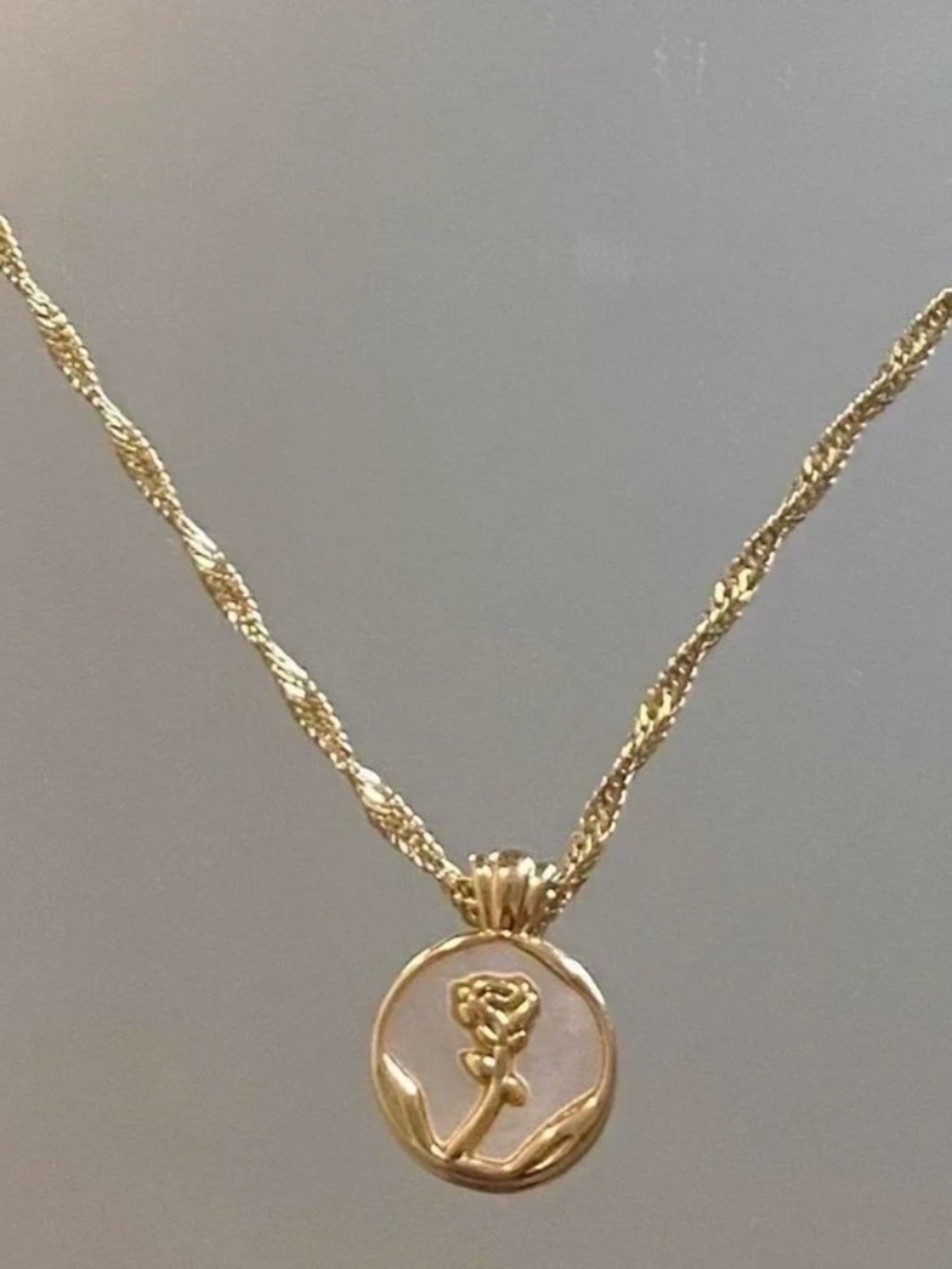 Gold stainless steel rose pendant necklace